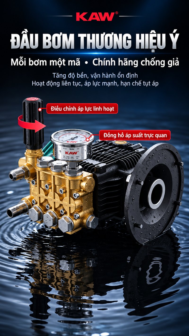 Đầu bơm thương hiệu Ý có đồng hồ áp suất