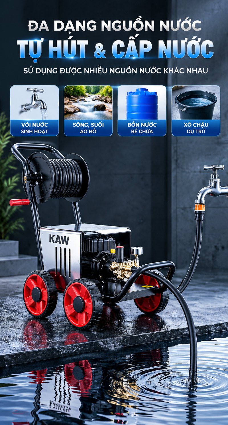 Máy rửa xe KAW tự hút nước từ nhiều nguồn