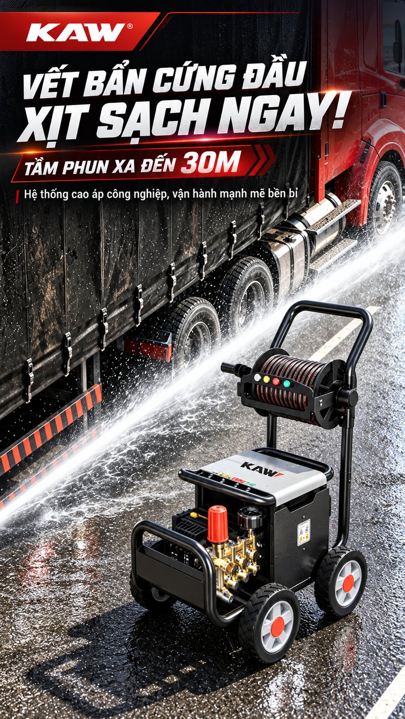 Vết bẩn cứng đầu xịt sạch ngay, tầm phun xa đến 30m