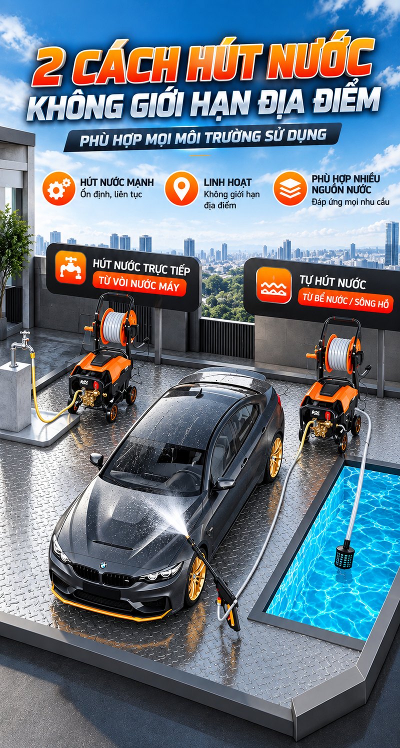 2 cách hút nước, không giới hạn địa điểm