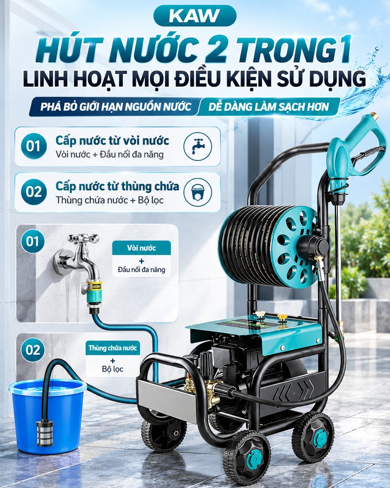 Hút nước 2 trong 1, linh hoạt mọi điều kiện