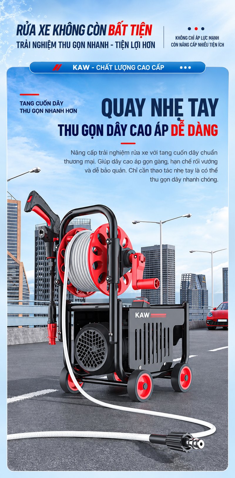 Quay nhẹ tay, thu gọn dây cao áp dễ dàng