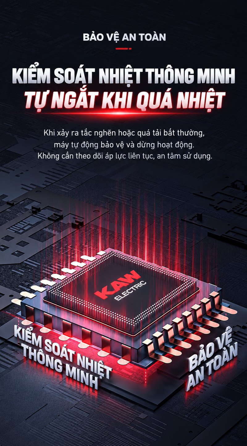 Kiểm soát nhiệt thông minh, tự ngắt khi quá nhiệt