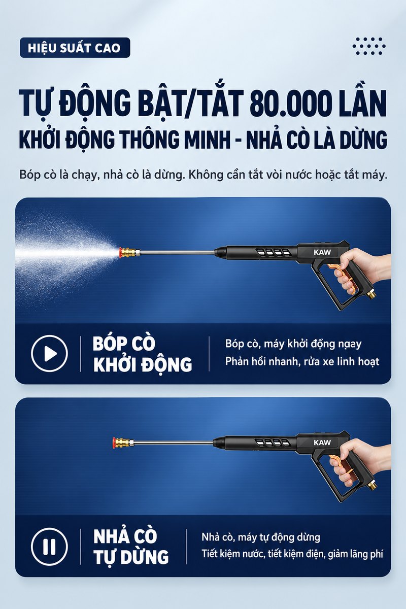 Tự động bật/tắt, nhả cò là dừng