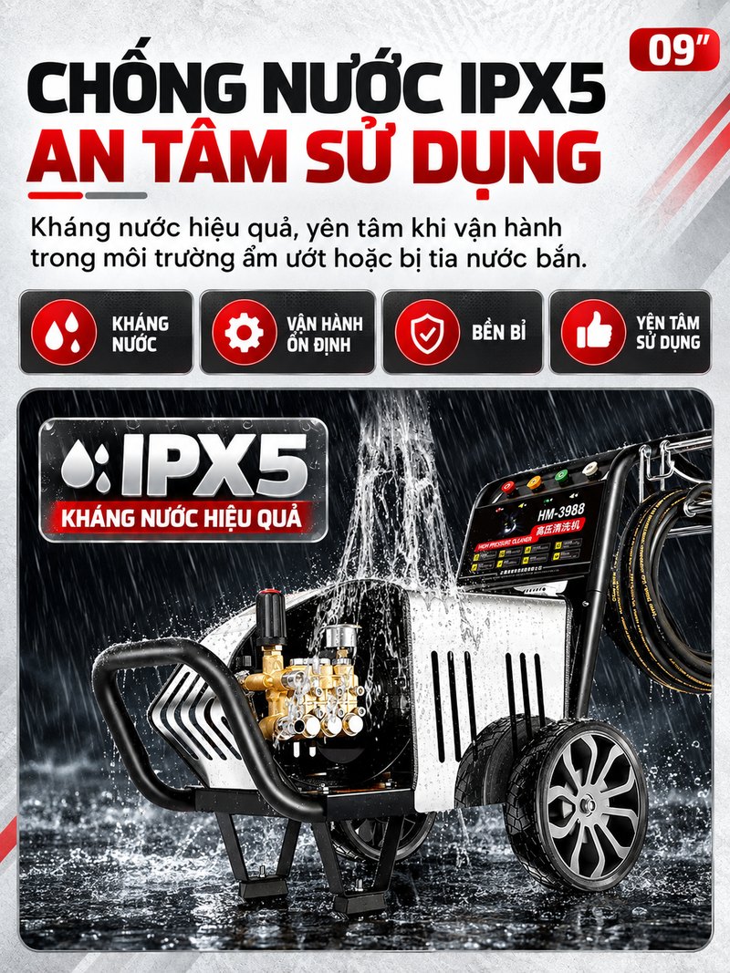 Chống nước IPX5, an tâm sử dụng