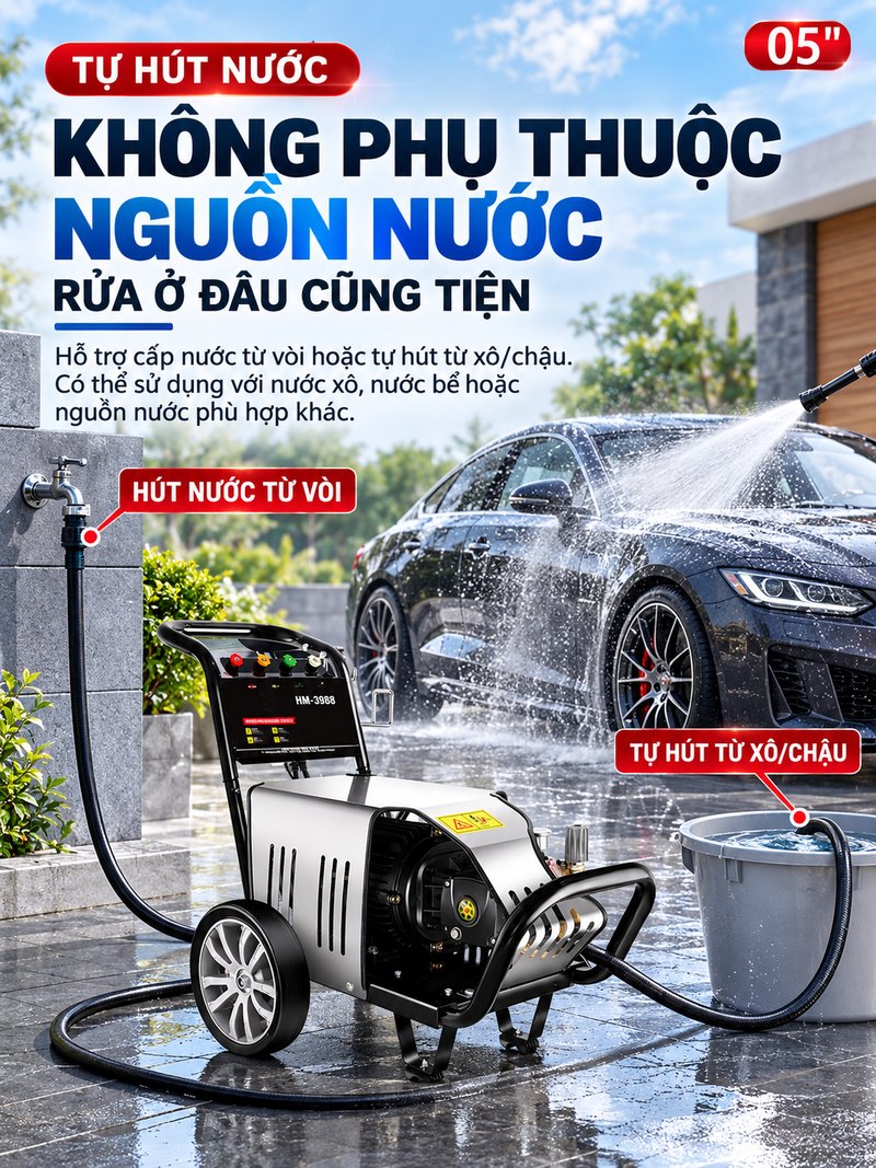 Tự hút nước, không phụ thuộc nguồn nước