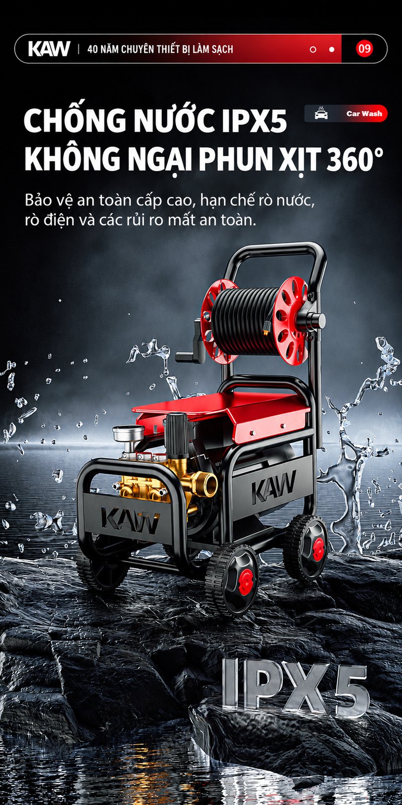 Chống nước IPX5, không ngại phun xịt 360°