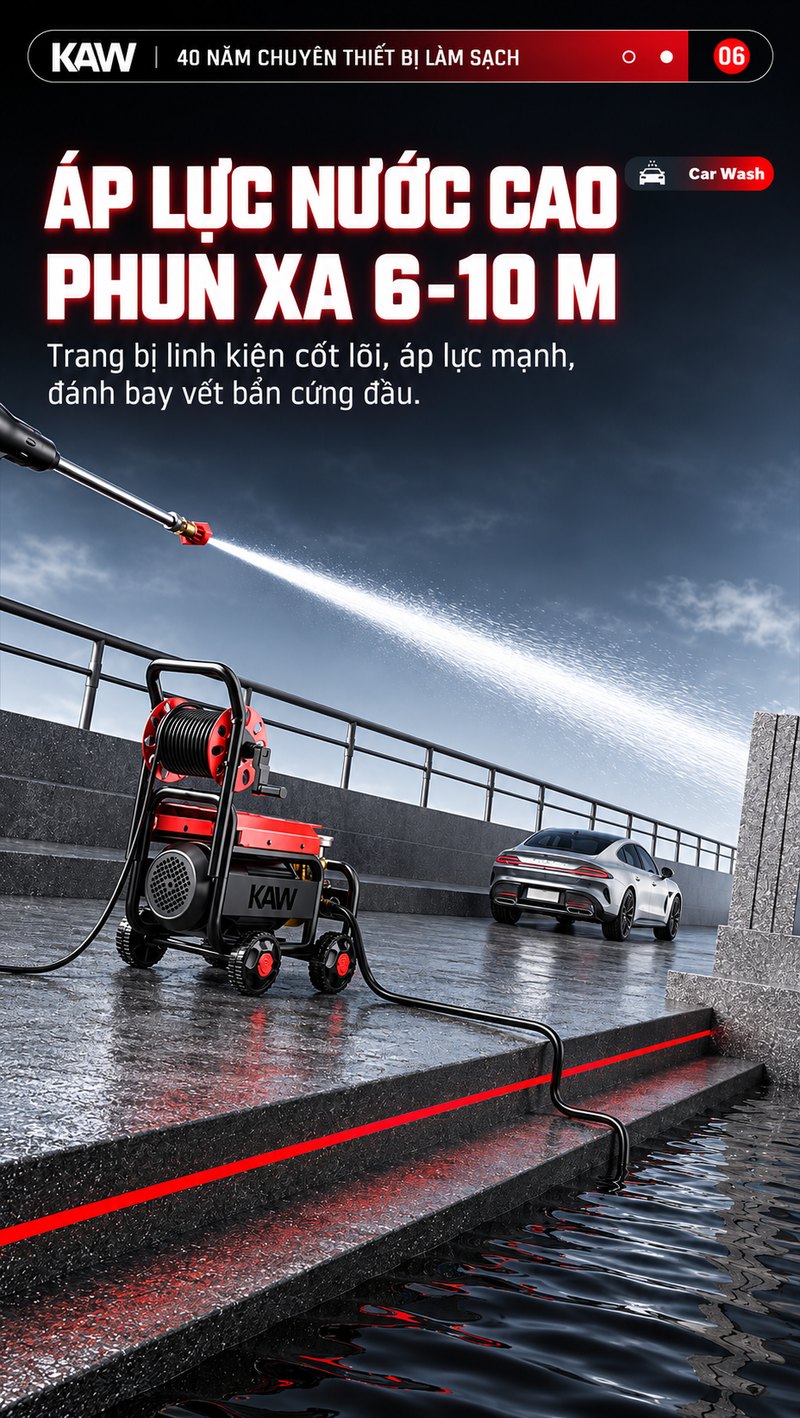 Áp lực nước cao, phun xa 6 – 10m