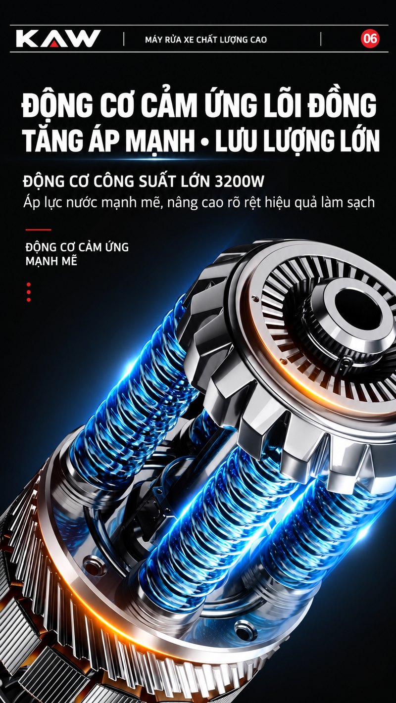 Động cơ cảm ứng lõi đồng tăng áp mạnh, lưu lượng lớn