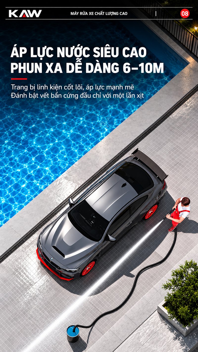 Áp lực nước siêu cao, phun xa 6 – 10m