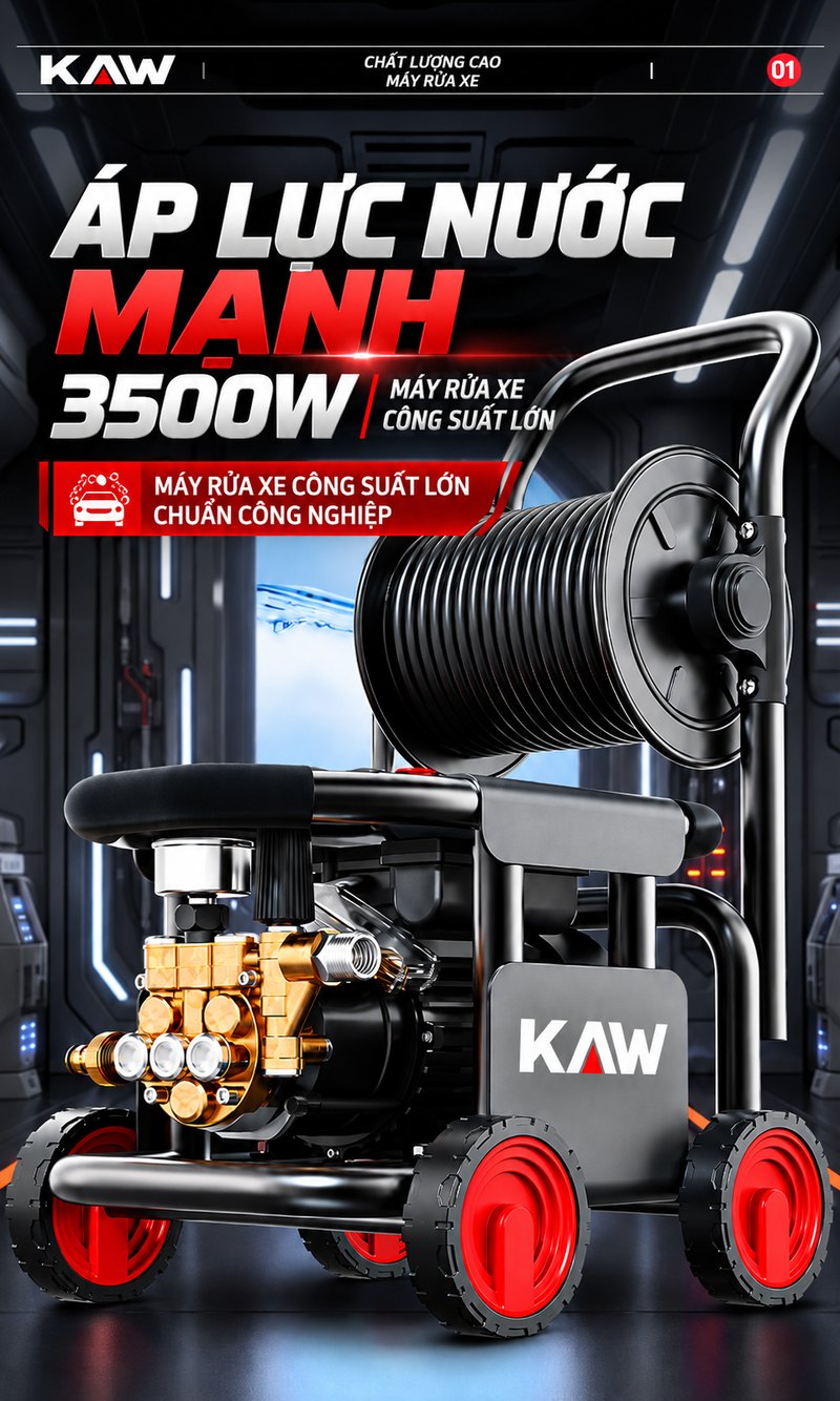 Máy rửa xe cao áp KAW 3500W công suất lớn chuẩn công nghiệp