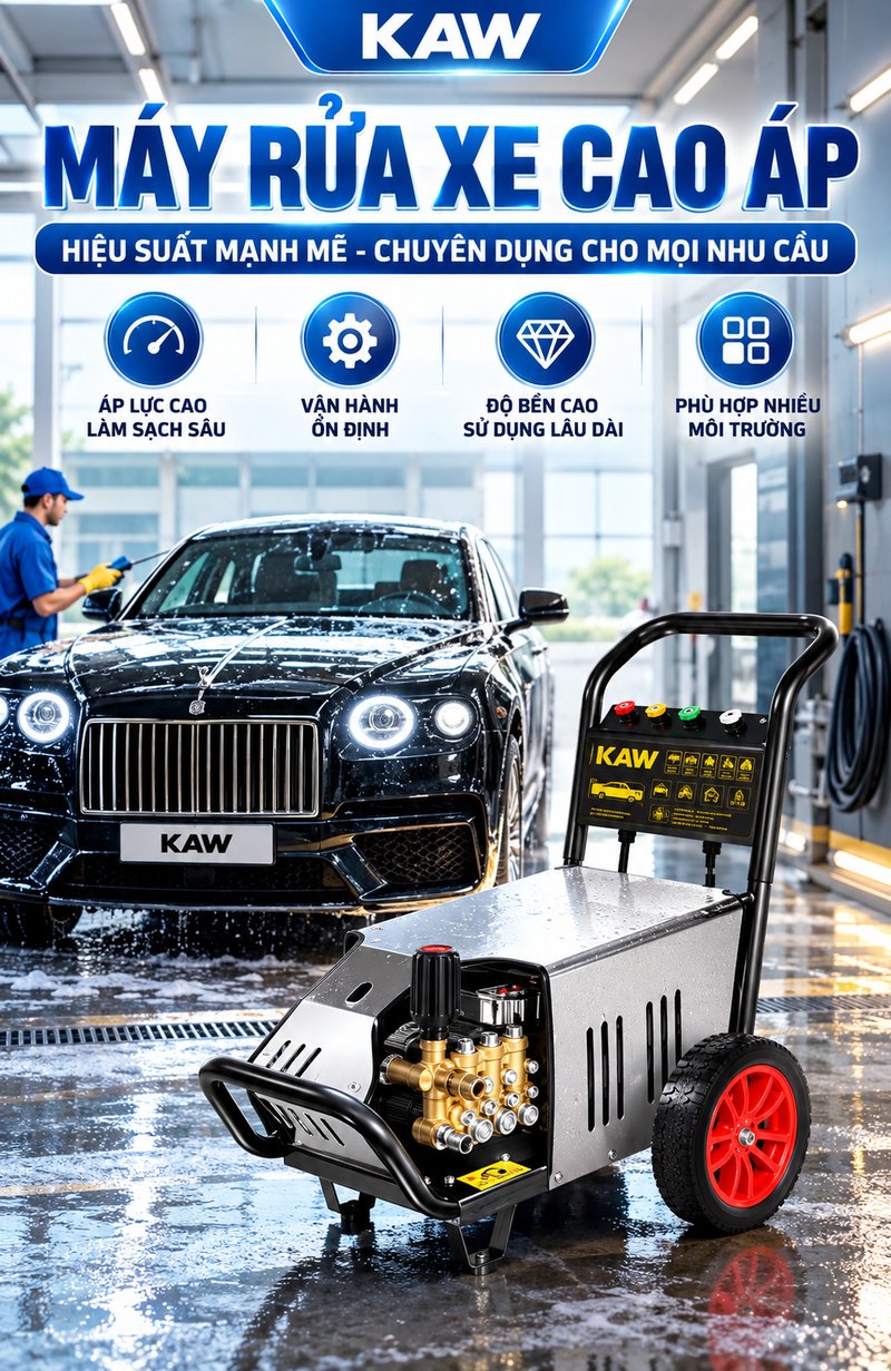 Máy rửa xe cao áp KAW vỏ inox hiệu suất mạnh mẽ