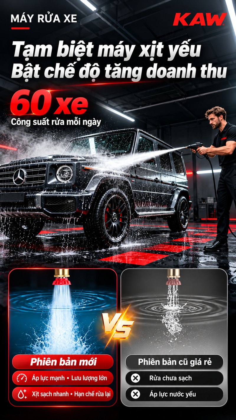 Công suất rửa đến 60 xe mỗi ngày