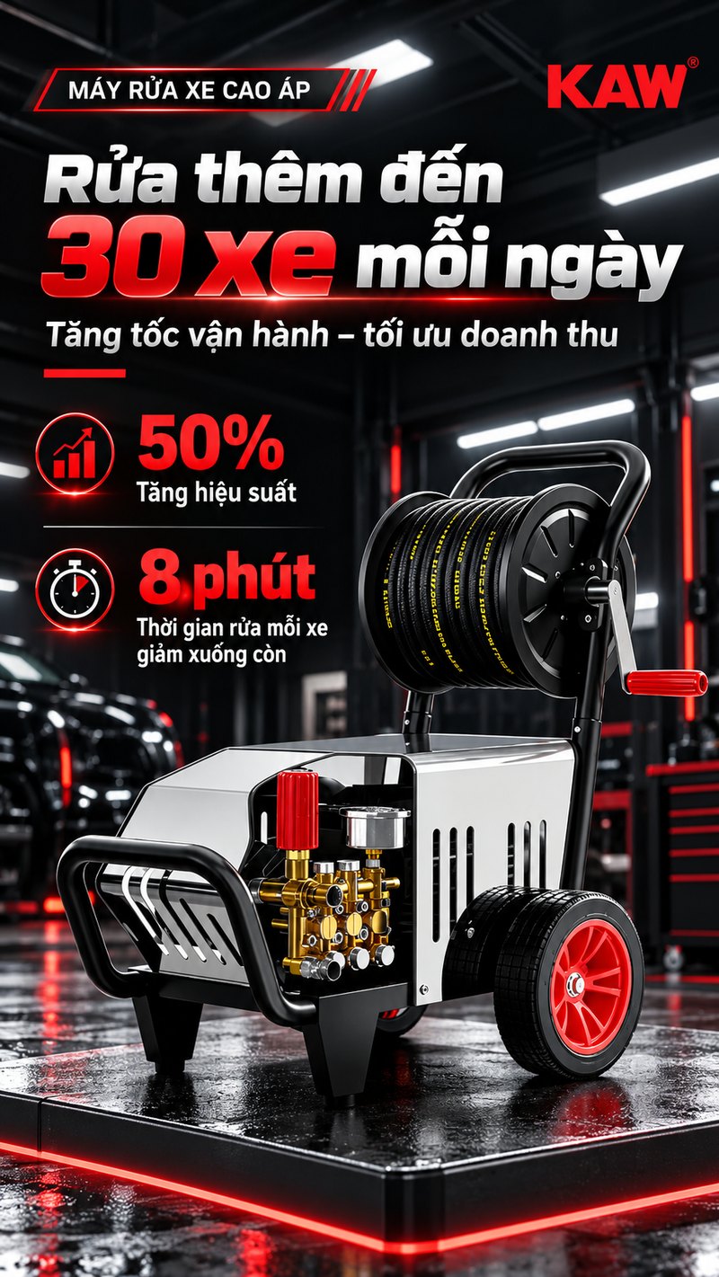 Máy rửa xe cao áp KAW vỏ inox có cuộn dây