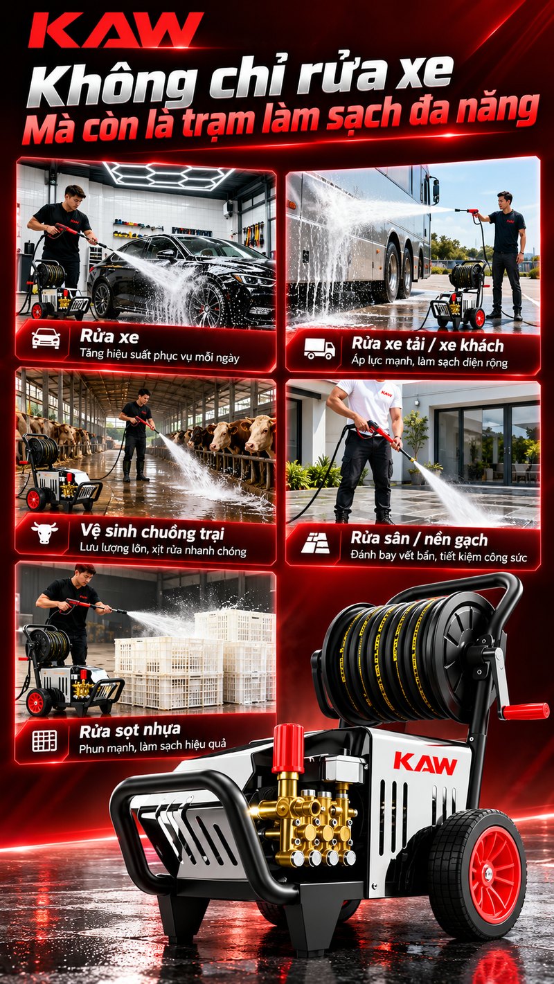 Máy rửa xe KAW là trạm làm sạch đa năng