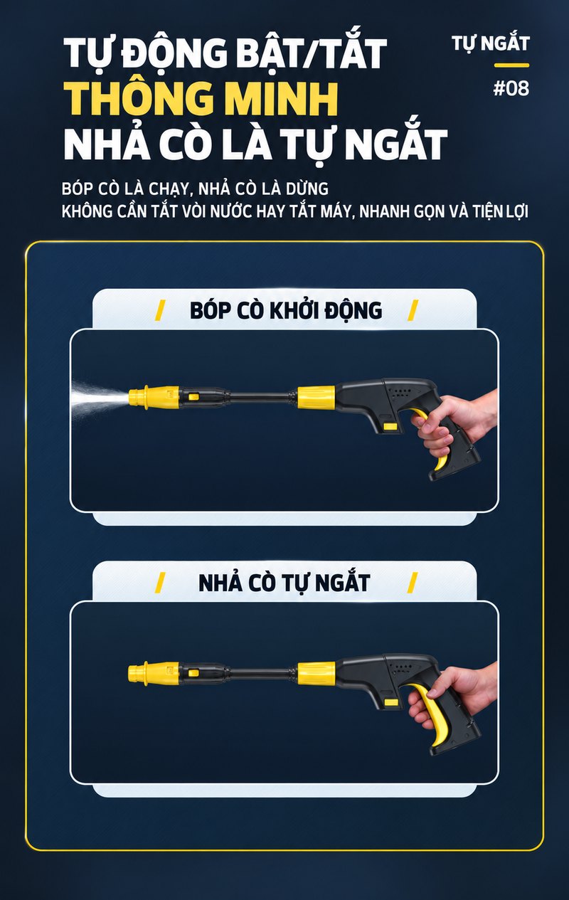 Bóp cò khởi động, nhả cò tự ngắt