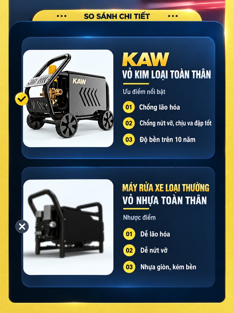 So sánh vỏ kim loại KAW với máy vỏ nhựa thường