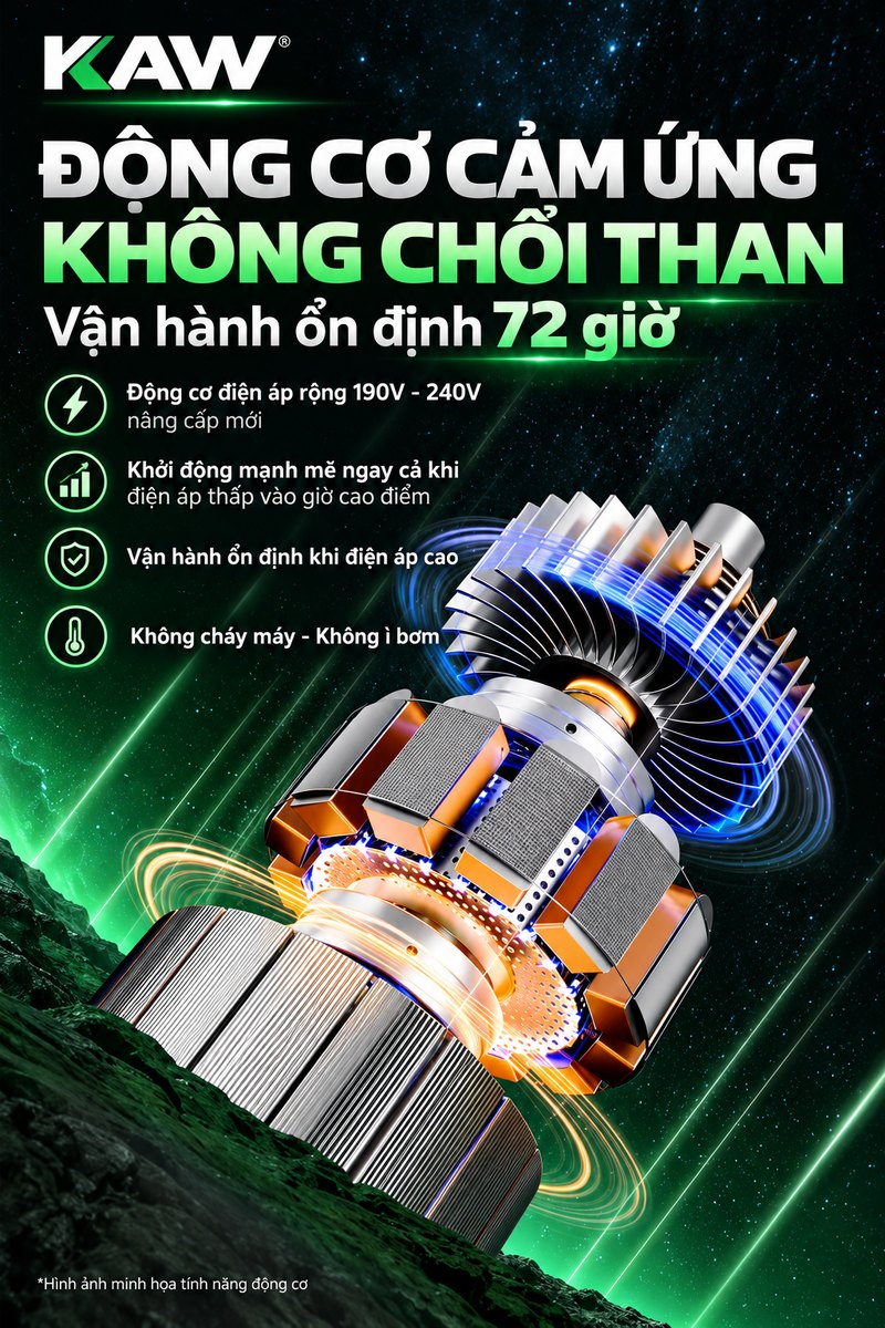 Động cơ cảm ứng không chổi than vận hành 72 giờ