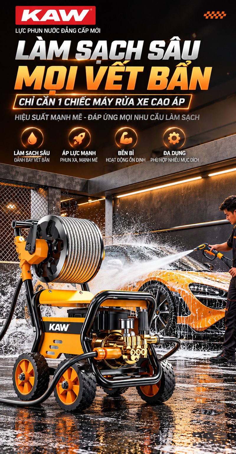 Máy rửa xe KAW M9 làm sạch sâu mọi vết bẩn