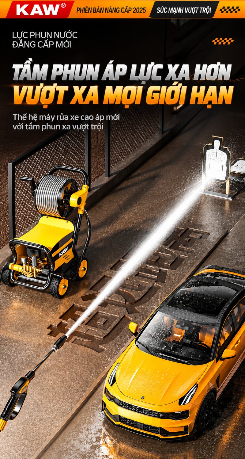 Tầm phun xa của máy rửa xe KAW M9