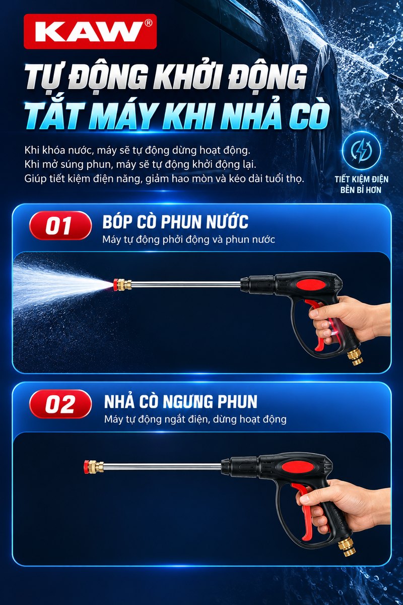 Tự động khởi động, tắt máy khi nhả cò