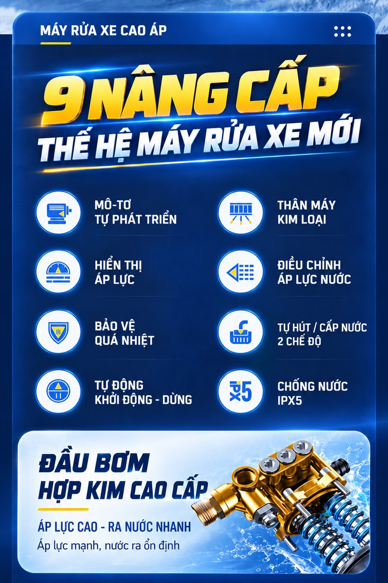 9 nâng cấp thế hệ máy rửa xe mới